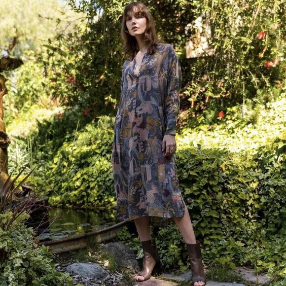 $398 Burning Torch Carlotta Silk Blend Caftan Belted Dress Sz XS Anthropologie - Picture 3 of 11